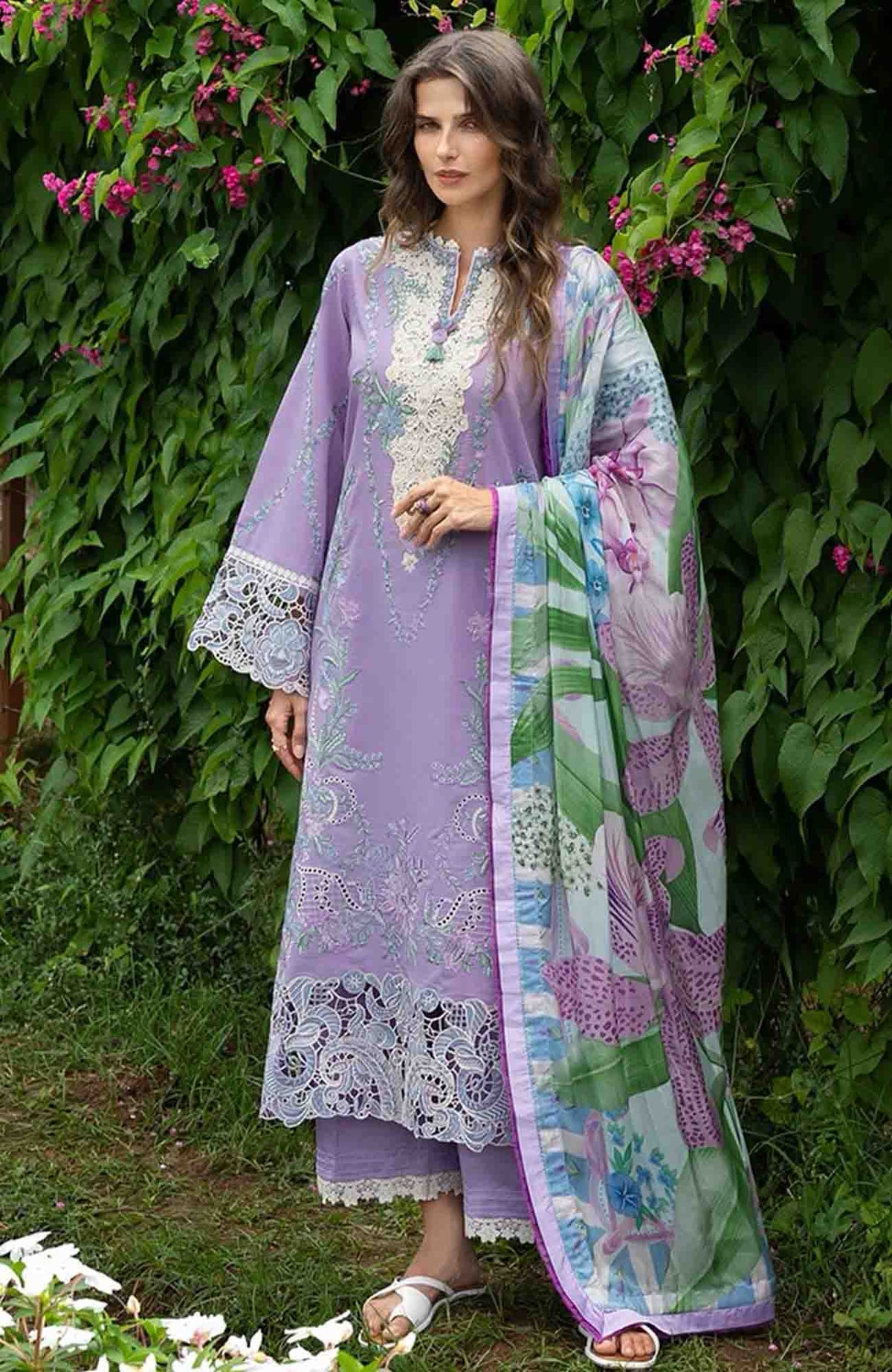 The Secret Garden - Hemline By Mushq Unstitched Lawn  Embroidered 3 Piece Suit MQHMSGL - 04-Dewdrop Dance -  Summer Collection