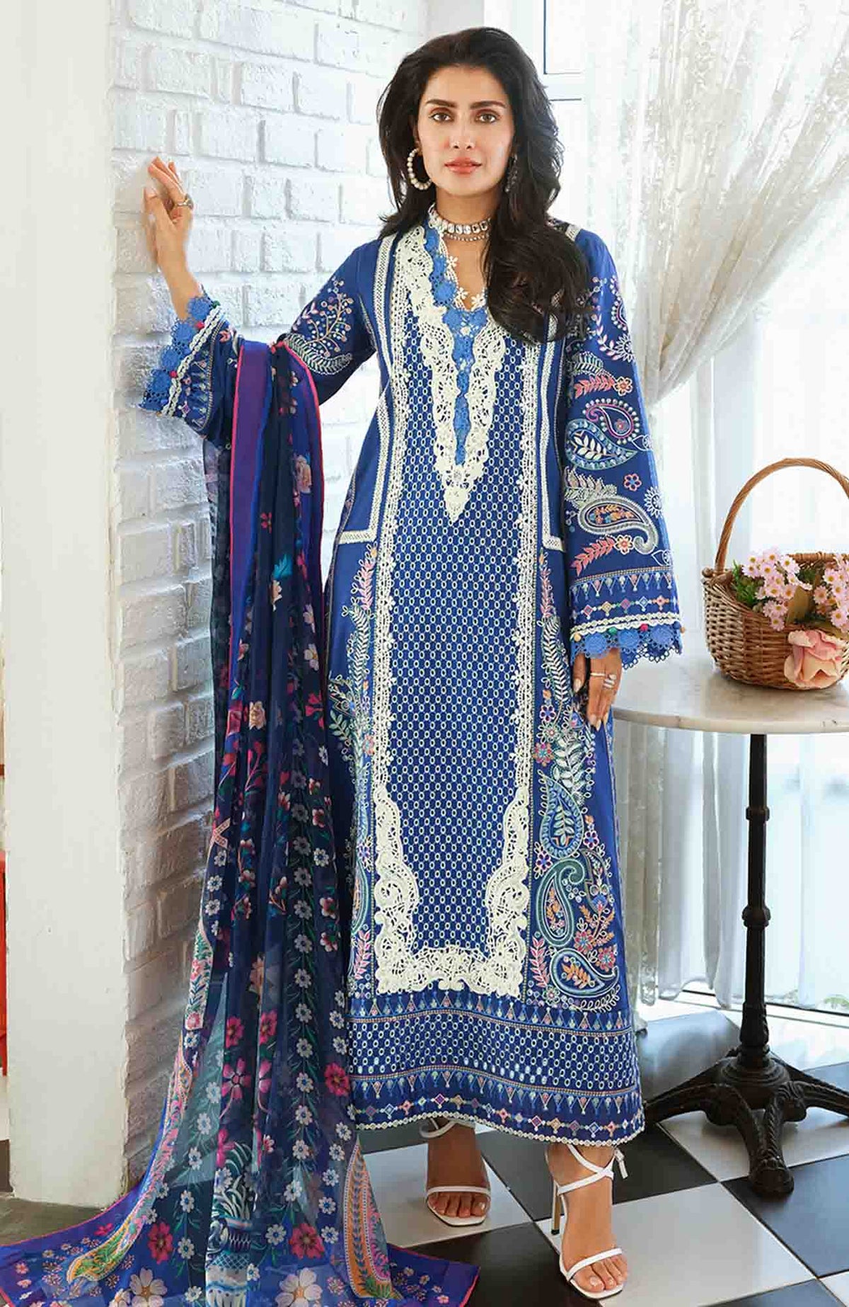 A Moi - Held By Love By Mushq Unstitched Luxury Lawn Embroidered 3 Piece Suit - MQHMAM-14- Moonlit Dreams- Summer Collection