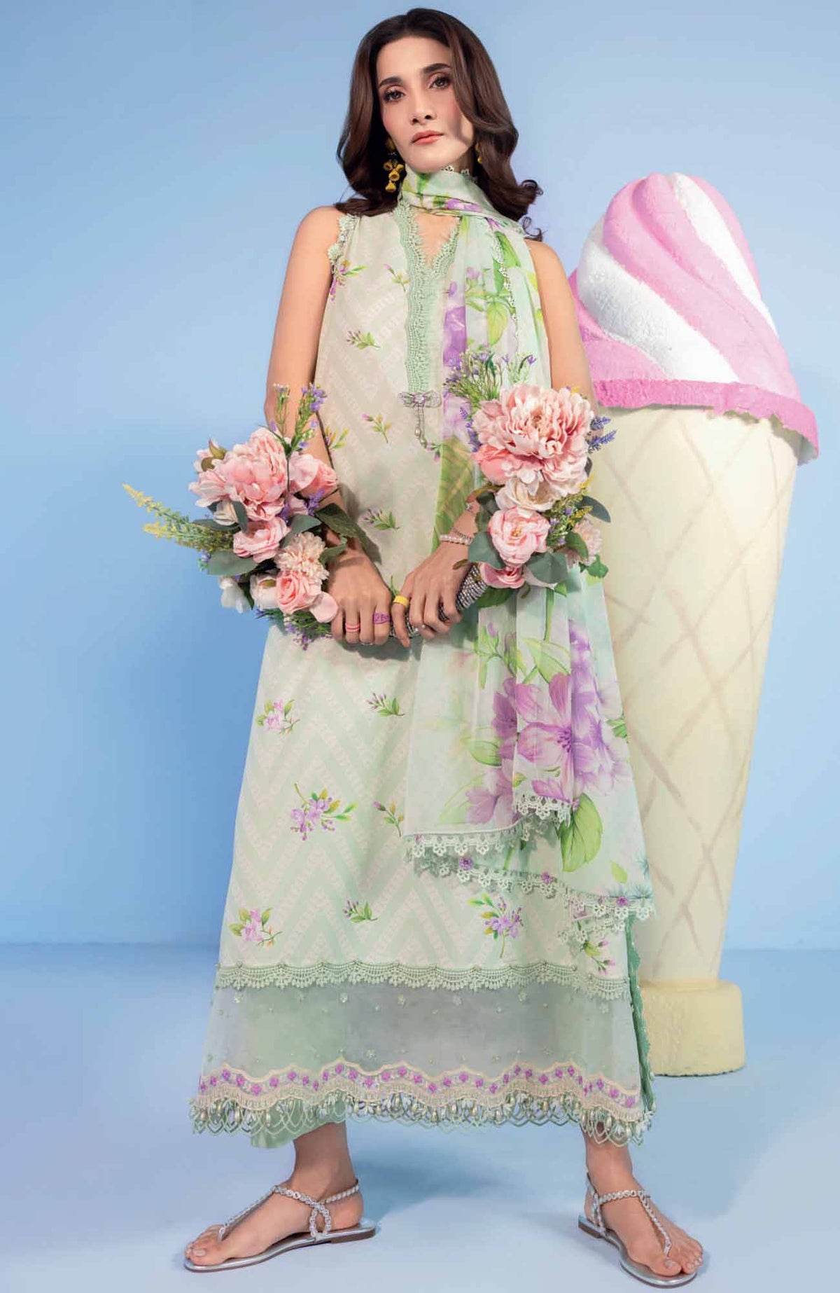 Mbasic by Maria B Unstitched Lawn Embroidered 3 Piece Suit - MBSCL-15B -  Summer Collection