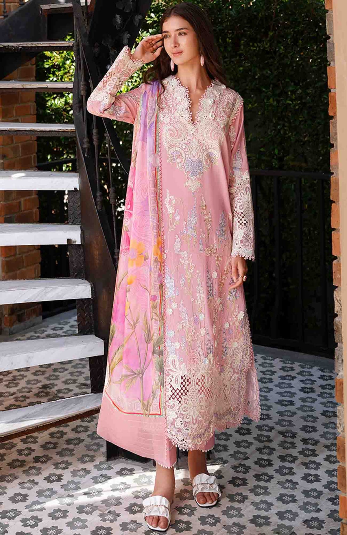 A Moi - Held By Love By Mushq Unstitched Luxury Lawn Embroidered 3 Piece Suit - MQHMAM-15- -  Summer Collection