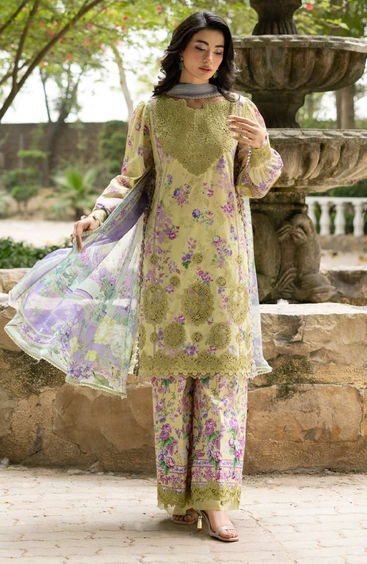 Signature Vol- II By Elaf Unstitched Lawn Embroidered 3 Piece Suit - ELFSGNV2-8A- Olivia- Summer Collection