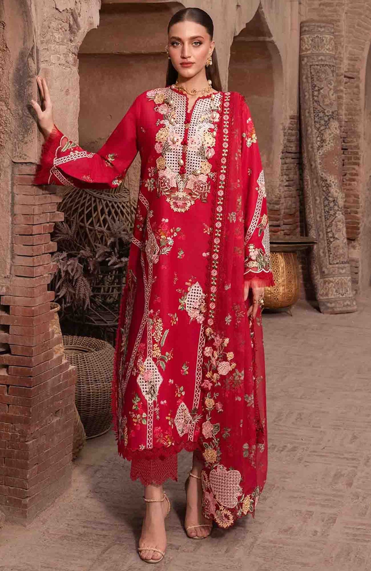 Breeze by  Saira Shakira Unstitched Lawn Embroidered 3 Piece Suits -SRSKBLXL-6A- Rose- Summer Collection