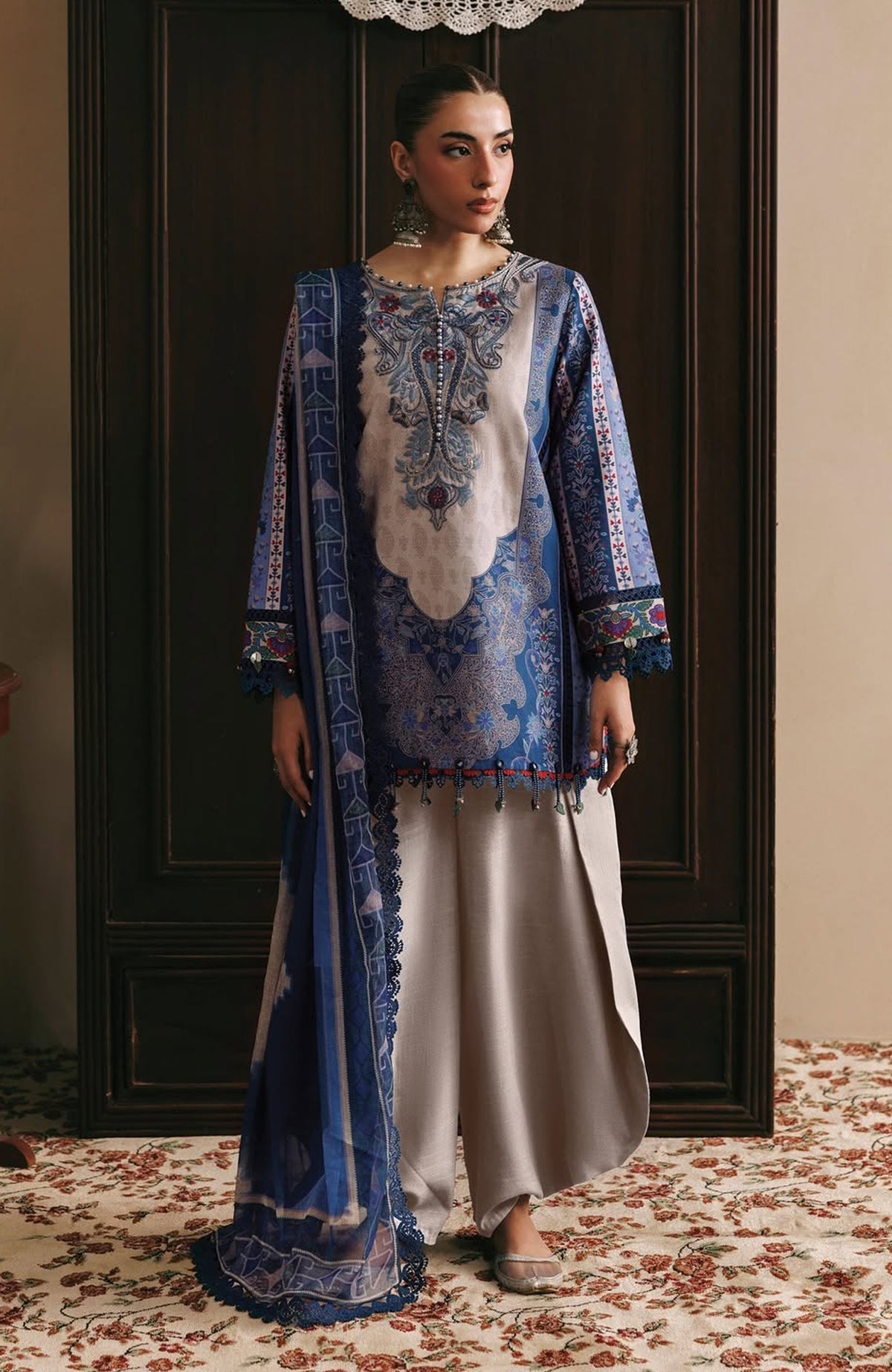 M Basics Agla Station by Maria B Unstitched Printed Khaddar 3 Piece Suit - MBSCKHDW-1A- Winter Collection