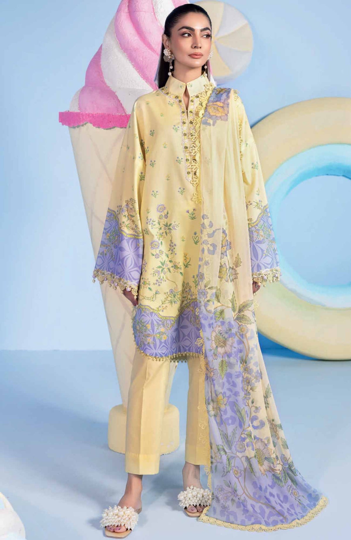 Mbasic by Maria B Unstitched Lawn Embroidered 3 Piece Suit - MBSCL-1A -  Summer Collection