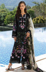 Signature By Elaf Unstitched Lawn Embroidered 3 Piece Suit - ELFSGN -1B- Black Throne - Summer Collection