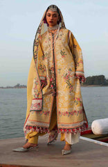 Kala Bagh By Hussain Rehar Unstitched Luxury Lawn Embroidered 3 Piece Suit - HRKBLXL-01- Ochre- Summer Collection