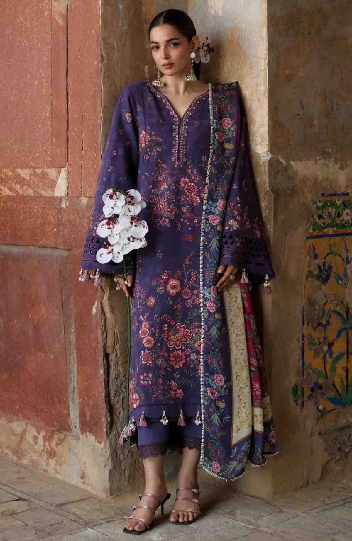 Zan By Hussain Rehar Unstitched Lawn Embroidered 3 Piece Suit -HRZANLXL-05- Mor- Summer Collection