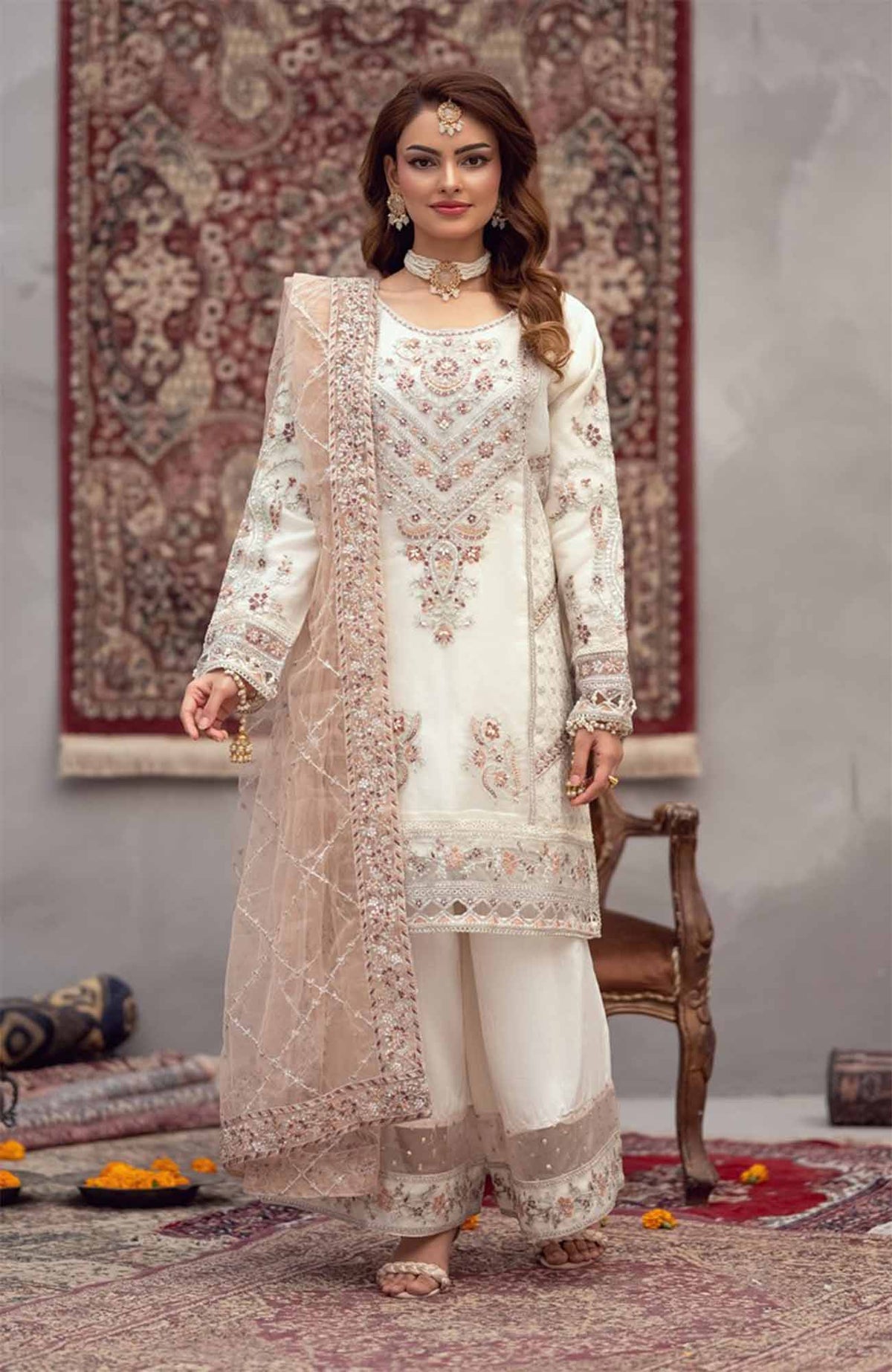 Zurr Signature by AB Textile Ready To Wear Organza Embroidered 3 Piece Suit - ABZRSN-01 - Formal Collection