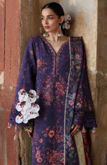 Zan By Hussain Rehar Unstitched Lawn Embroidered 3 Piece Suit -HRZANLXL-05- Mor- Summer Collection