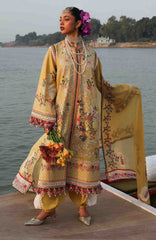 Kala Bagh By Hussain Rehar Unstitched Luxury Lawn Embroidered 3 Piece Suit - HRKBLXL-01- Ochre- Summer Collection