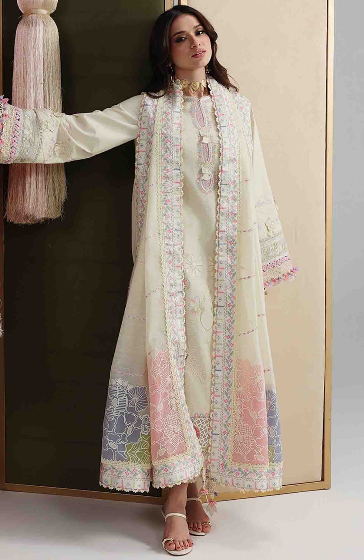 Festive Lawn By Qalamkar Unstitched Lawn Embroidered 3 Piece Suit  - QLMFSTL-01-Elma - Summer Collection