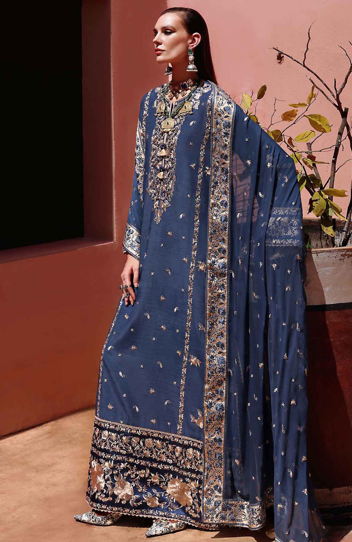 Nuvera Hemline By Mushq Unstitched Raw Silk Embroidered 3 Piece Suit MQHMNVF1-Vivan- Festive Collection