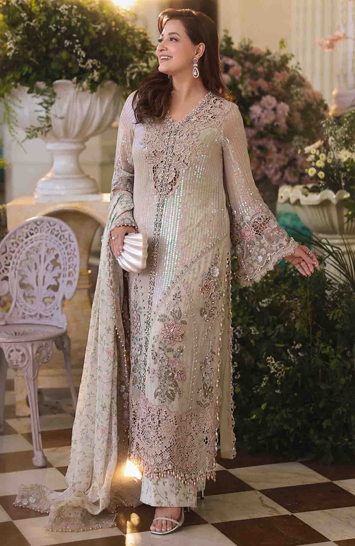 Tea Affair By Maria B Unstitched Chiffon Embroidered 3 Piece Suit- MBTACH-07- Formal Collection