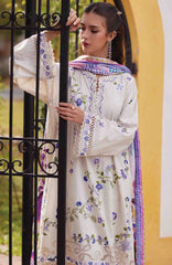 Luxury Lawn By Farah Talib Aziz Unstitched Lawn Embroidered 3 Piece Suit - FTALXL-01- Evita Ivory  - Summer Collection