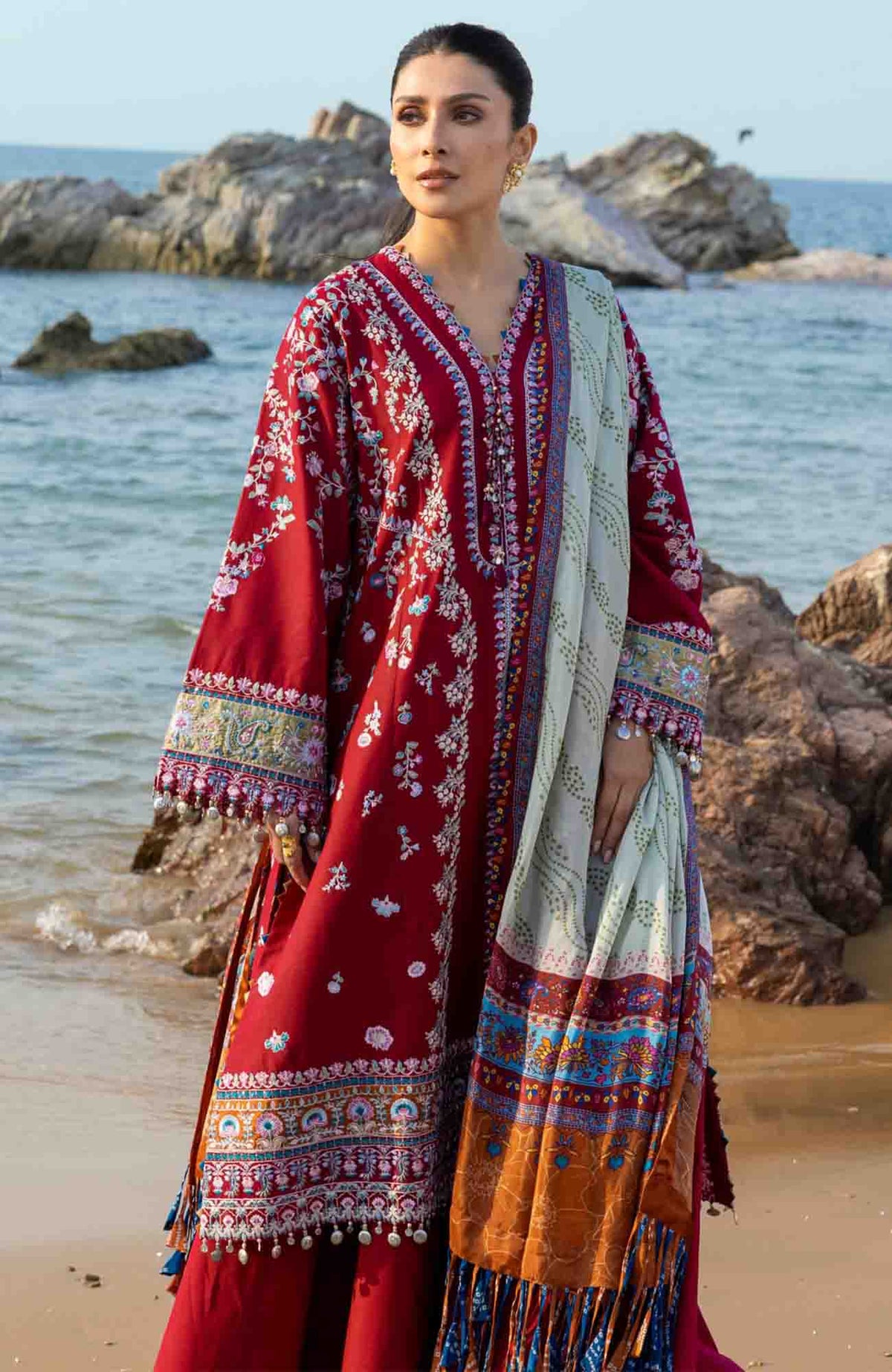 Siraa Lawn by Sadaf Fawad Khan Embroidered Suit Unstitched 3 Piece - SFKSILXL01- Aatish - Summer Collection