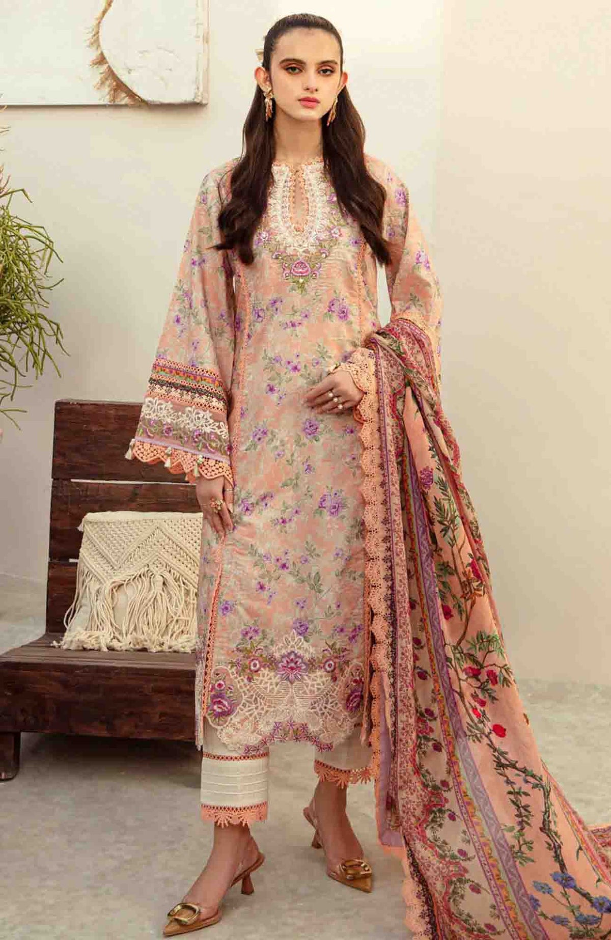 Alif Affordable By AJR Couture Unstitched Embroidered Lawn 3 Piece Suit- AJRALF24-7- Summer Collection