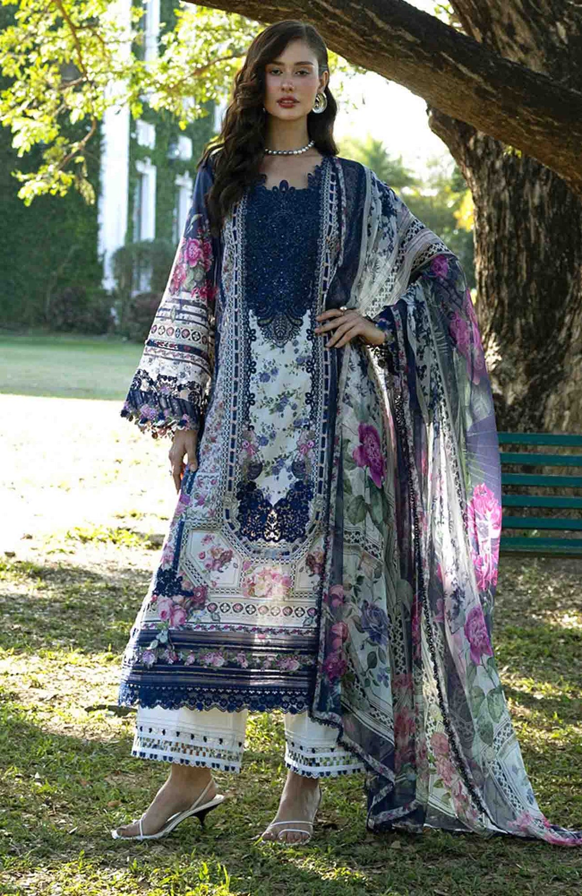Signature By Elaf Unstitched Lawn Embroidered 3 Piece Suit - ELFSGN -2A- Veronica - Summer Collection