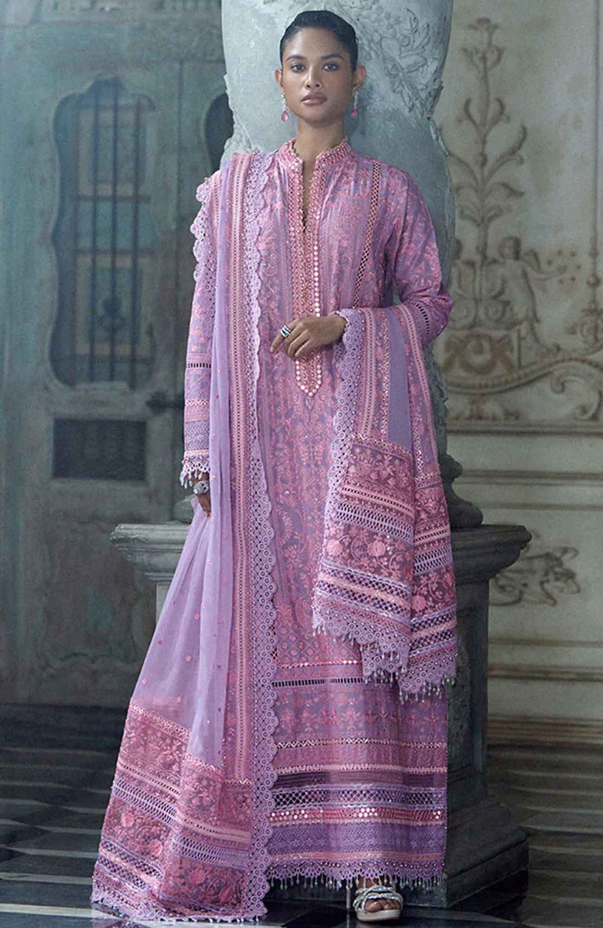 Luxury Lawn By Sobia Nazir Unstitched Lawn Embriodered 3 Piece Suit - SNLEL-2A- Summer Collection