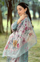 Chikankari by Elaf Unstitched Lawn Embroidered 3 Piece Suit - ELFCKL2B- Batik -Summer Collection