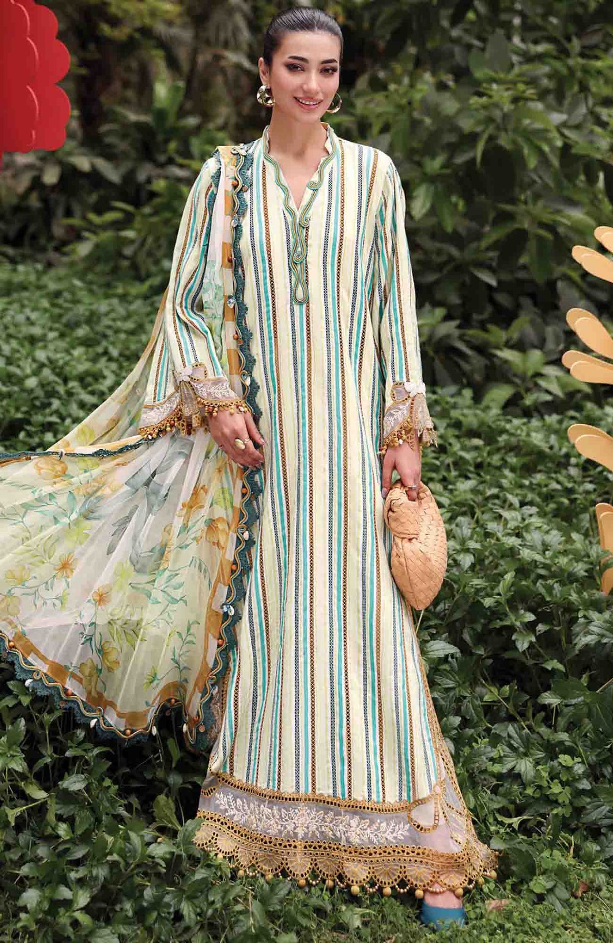 M Prints Eid II- By Maria B Unstitched Lawn Prints 3 Piece Suit  - MBMPEIDII-2B- Summer Collection