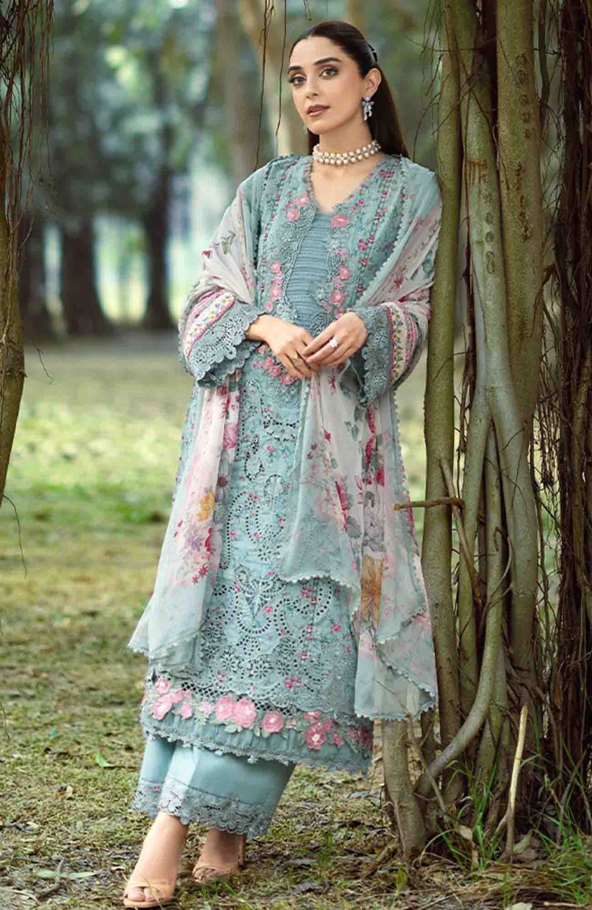 Chikankari by Elaf Unstitched Lawn Embroidered 3 Piece Suit - ELFCKL2B- Batik -Summer Collection