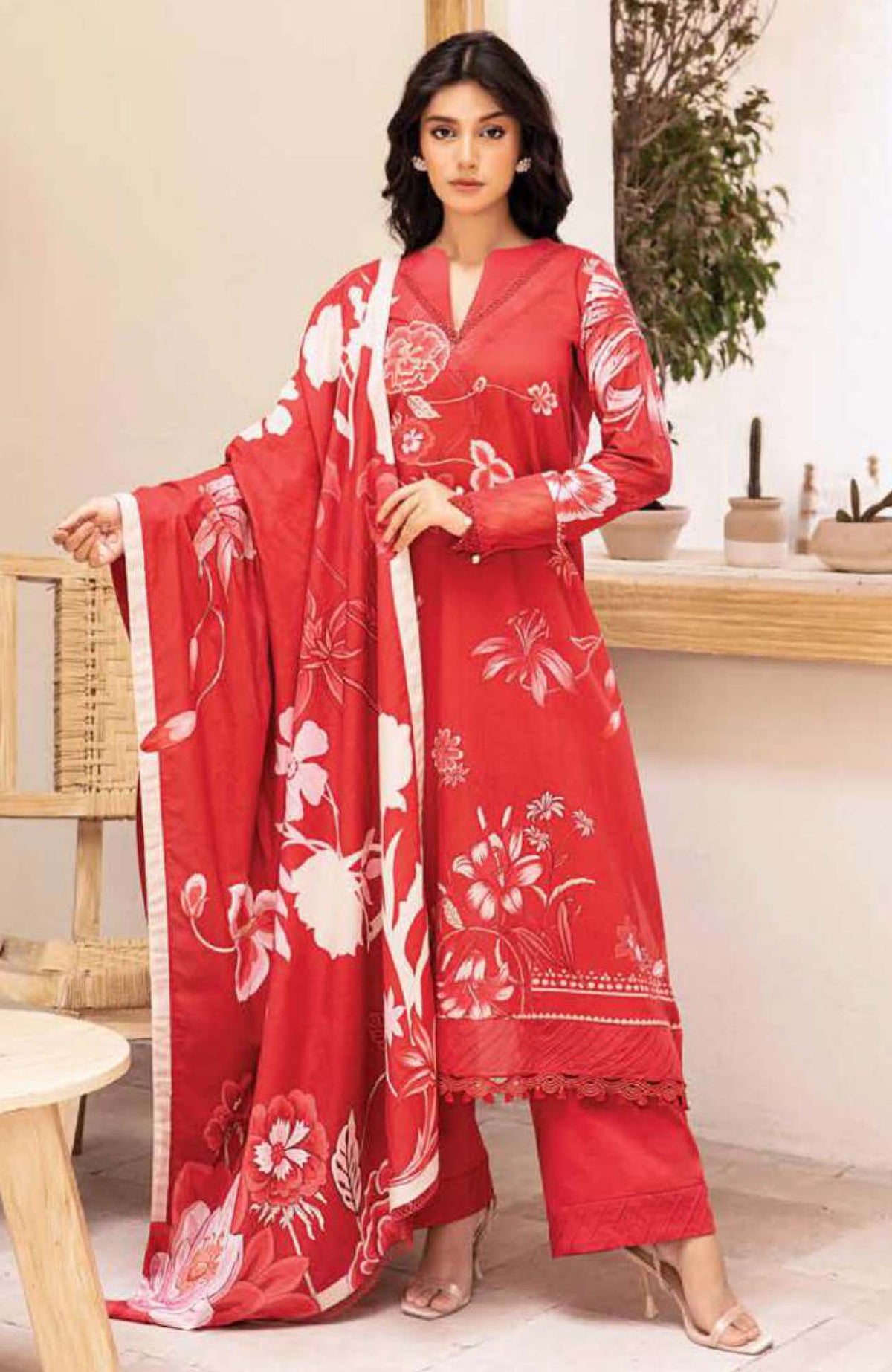 M Basic Elaheh By Maria B Unstitched Lawn  Printed  3 Piece Suit - MBSCELPL02 - Summer Collection