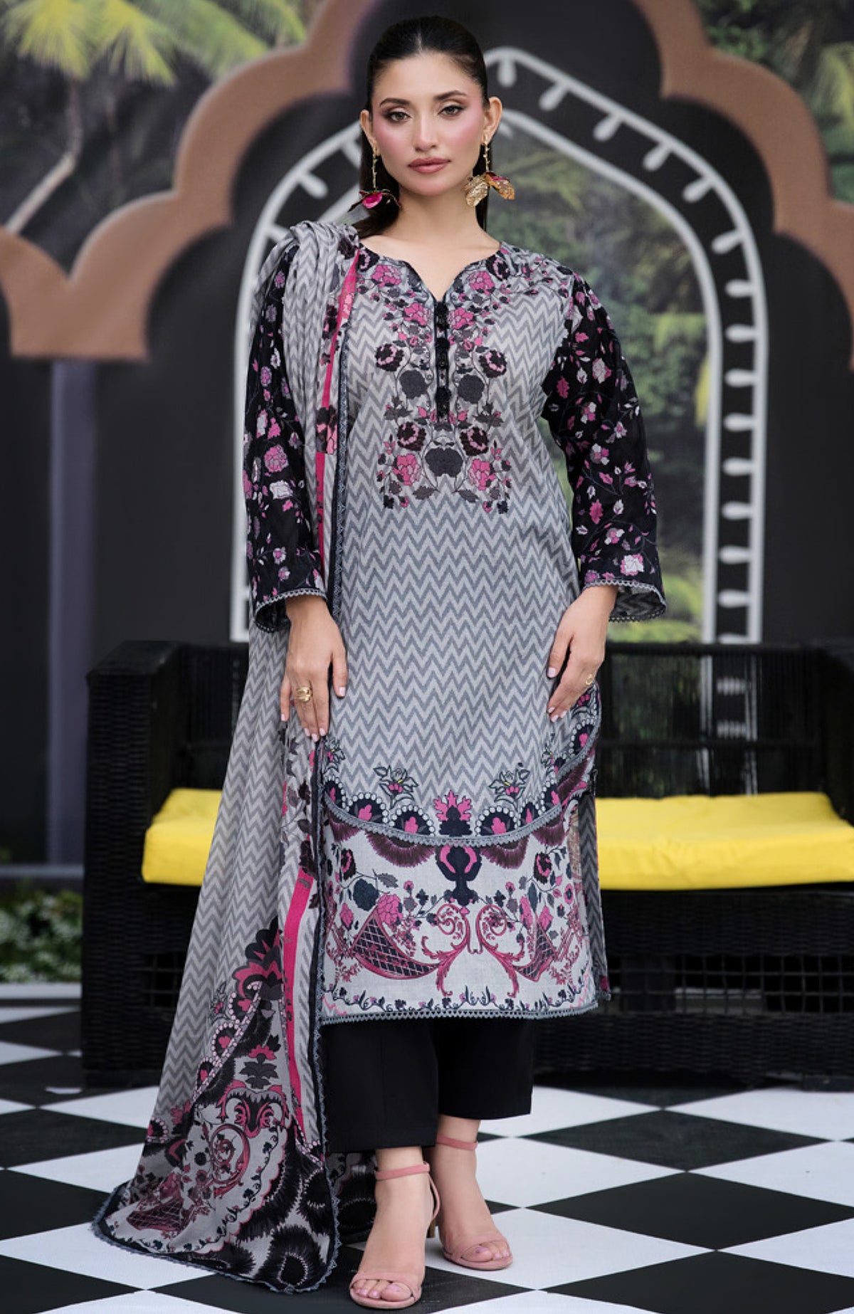 Luxury Printed Lawn By Regalia Unstitched  Lawn Printed 3 Piece Suit  - RGLASIBPRT-12- Silver Mehr- Summer Collection