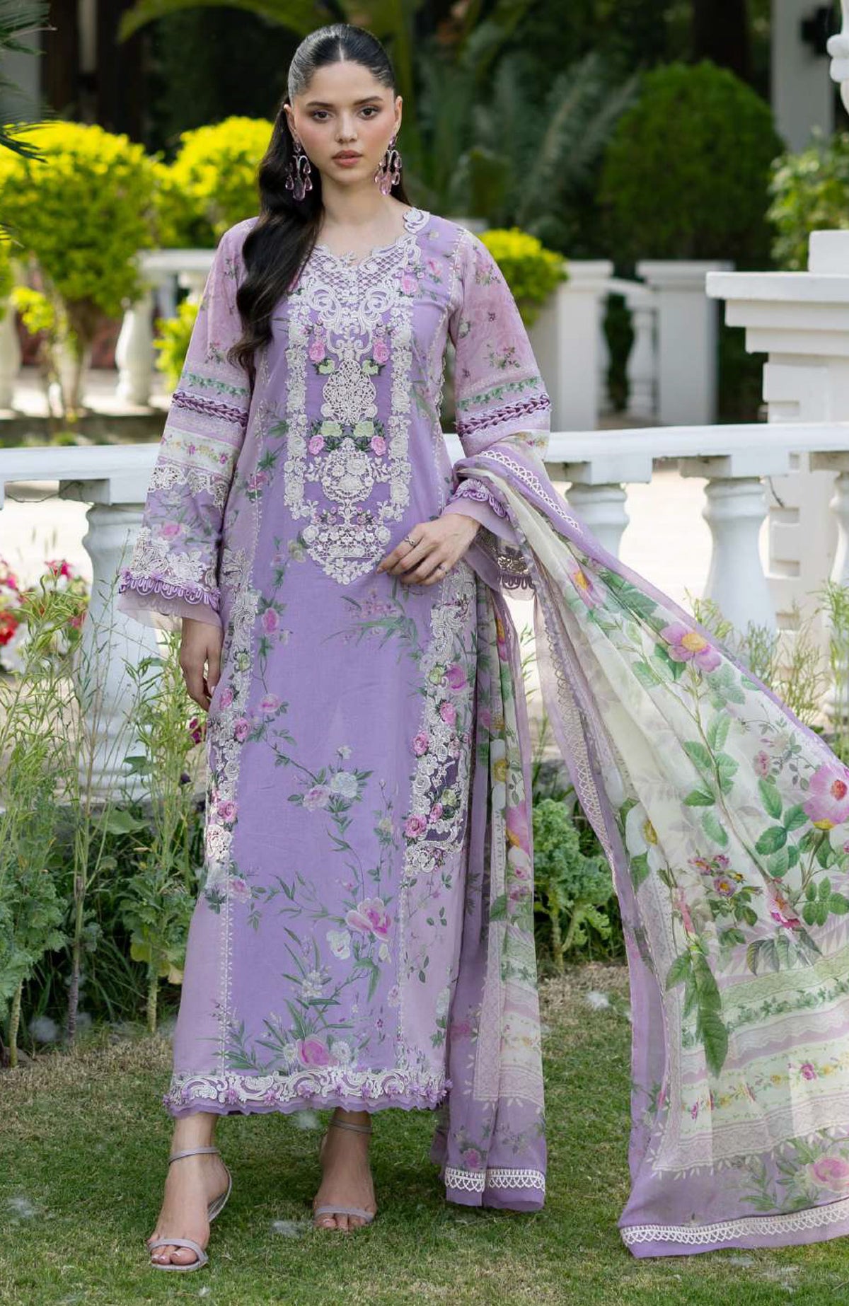 Signature Vol- II By Elaf Unstitched Lawn Embroidered 3 Piece Suit - ELFSGNV2-1B- Bianca - Summer Collection