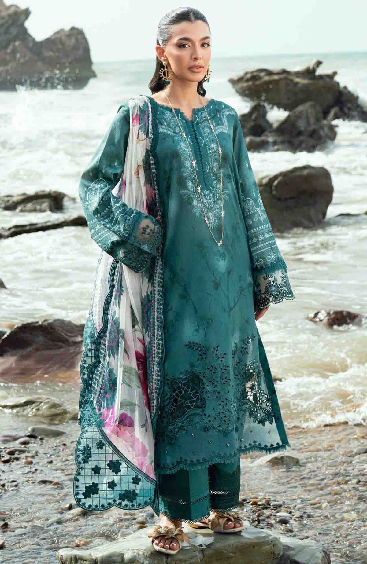 Nureh Gardenia Unstitched Lawn Embroidered 3 Piece Suit - NRGRDL2-02- Summer Collection