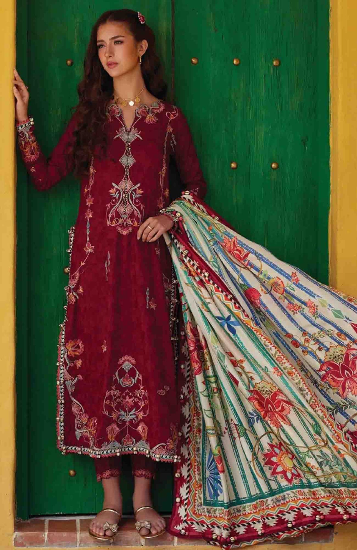 Luxury Lawn By Farah Talib Aziz Unstitched Lawn Embroidered 3 Piece Suit - FTALXL-02- Sofia Scarlet  - Summer Collection