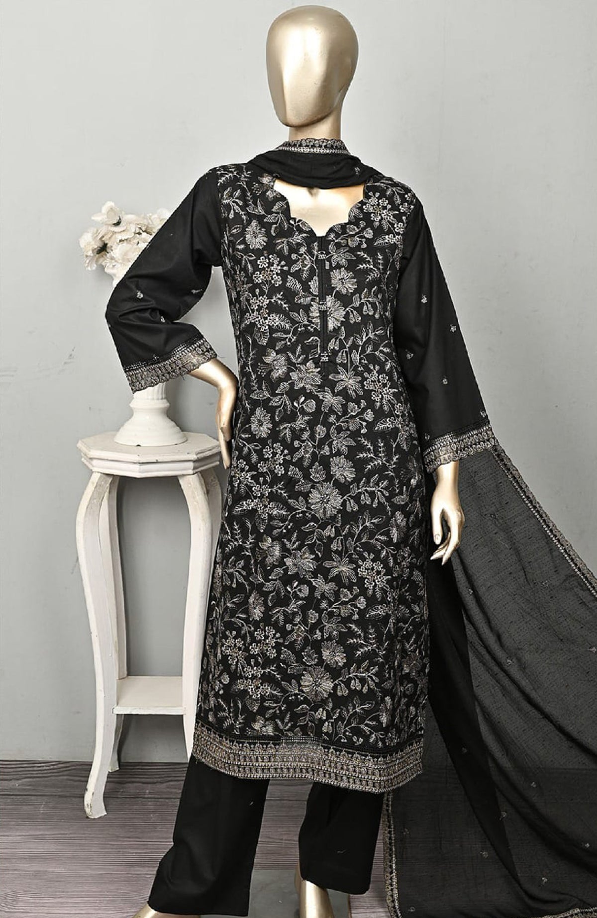 Serafina  by Peach By Rivaaj Unstitched Embroidered 3 Piece Suit  - SFAPRJE -8A - Midnight Frost- Summer Collection