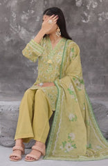Maya Cambric Vol 1  BY Aizal Ready to wear Printed 3 Piece Suit -AZLV1MYA -09-  Olive Green Floral-  Winter Collection