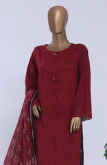 Chikankari BY HZ Textiles  Ready to wear Embroidered 3 Piece Suit -HZCHKEMB -03- Maroon Melody-  Summer Collection