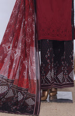 Chikankari BY HZ Textiles  Ready to wear Embroidered 3 Piece Suit -HZCHKEMB -03- Maroon Melody-  Summer Collection