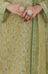 Maya Cambric Vol 1  BY Aizal Ready to wear Printed 3 Piece Suit -AZLV1MYA -09-  Olive Green Floral-  Winter Collection