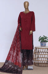 Chikankari BY HZ Textiles  Ready to wear Embroidered 3 Piece Suit -HZCHKEMB -03- Maroon Melody-  Summer Collection