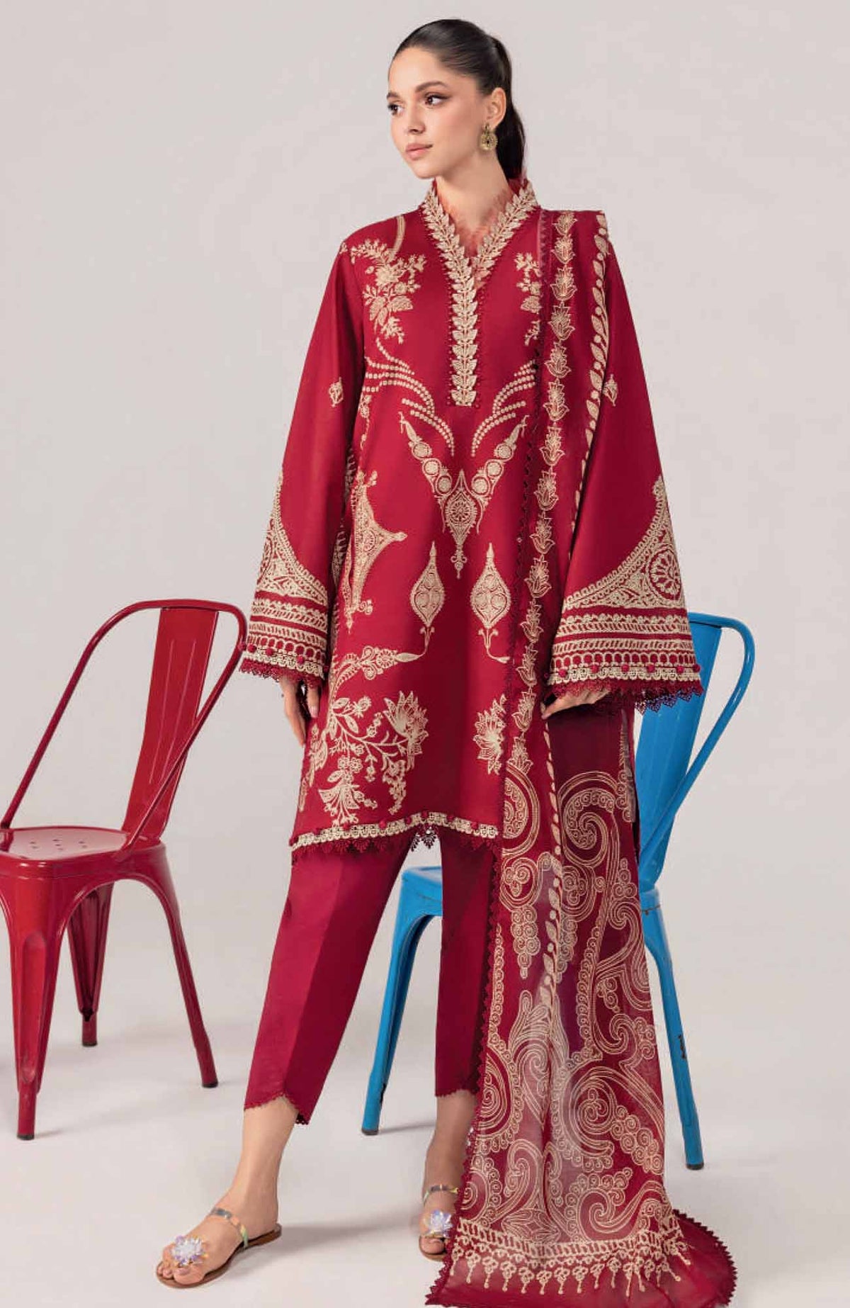 Mbasic by Maria B Unstitched Lawn Embroidered 3 Piece Suit - MBSCL-3A -  Summer Collection