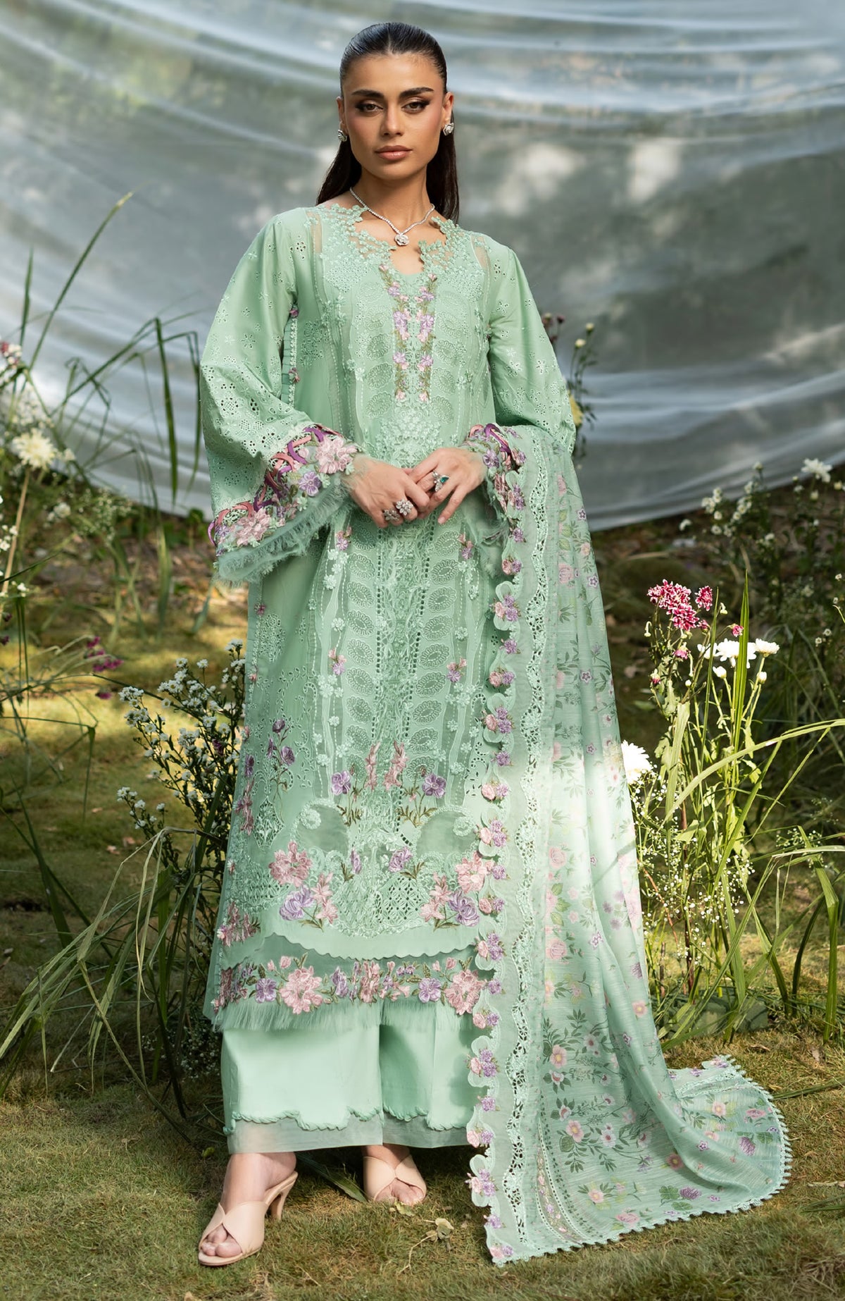 Luxury Lawn VoII By Elaf Unstitched Lawn Embroidered 3 Piece Suit - ELFLXL-3A- Daisy Chain - Summer Collection
