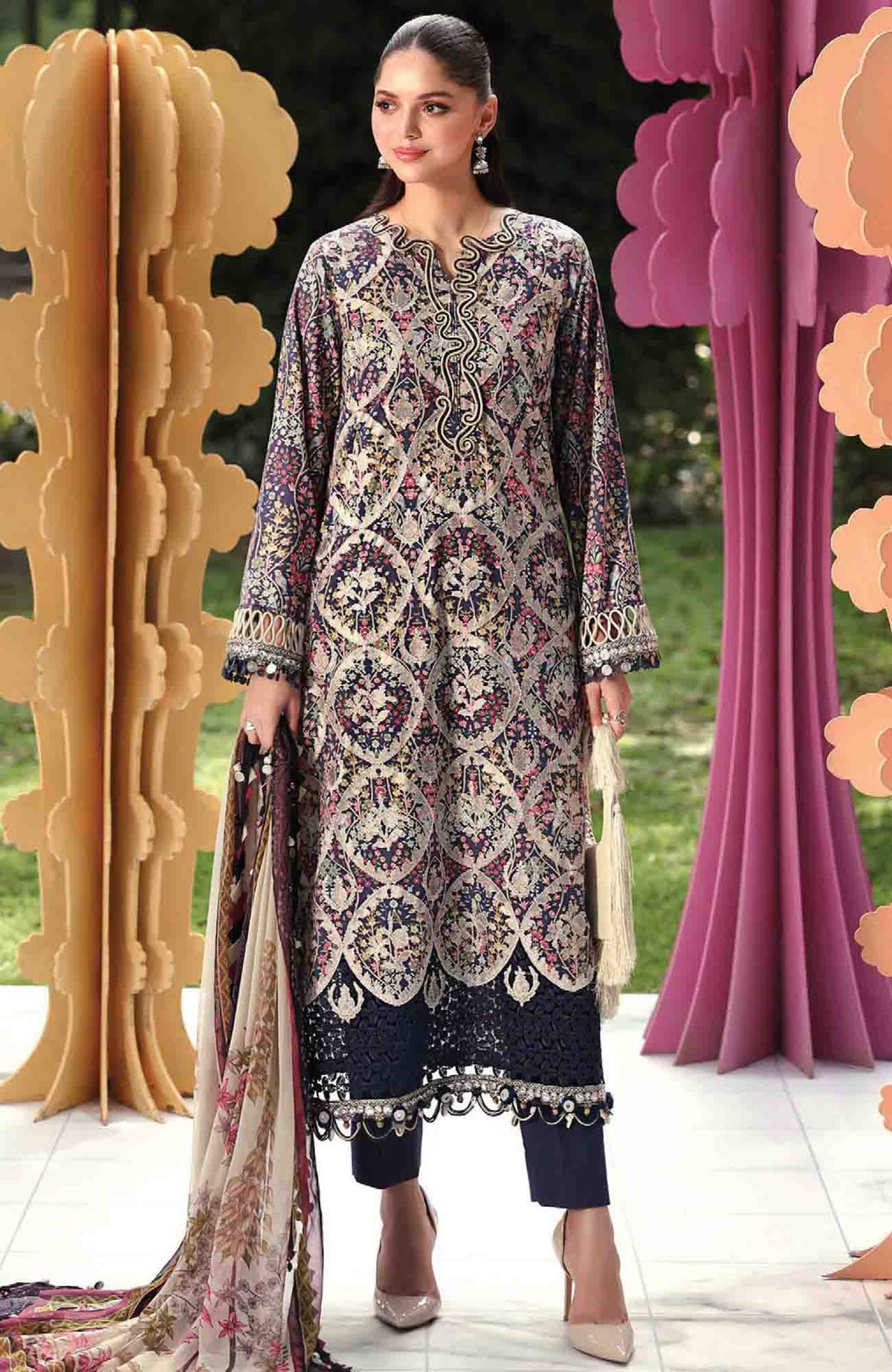 M Prints Eid II- By Maria B Unstitched Lawn Prints 3 Piece Suit  - MBMPEIDII-3B- Summer Collection
