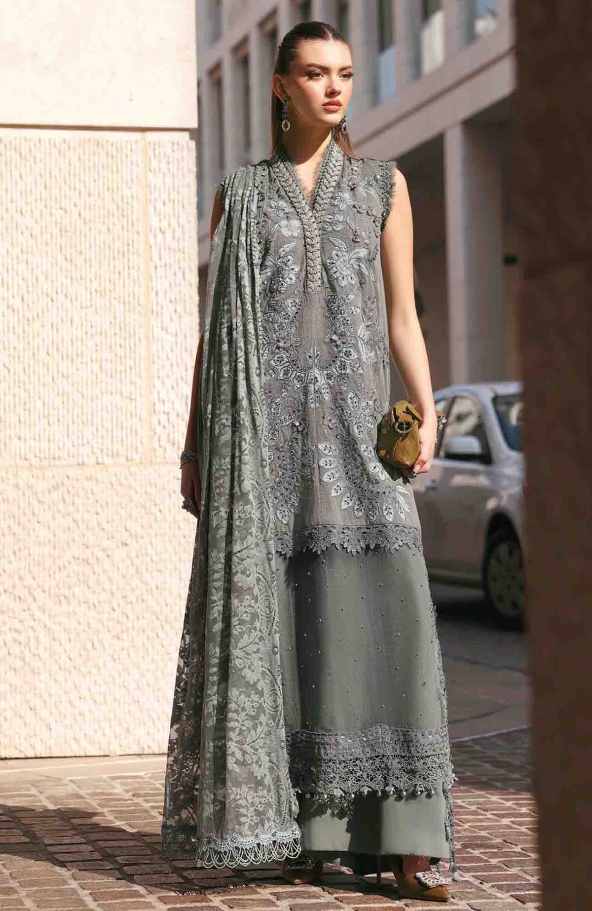 Luxury Lawn By Maria B Unstitched Lawn Embroidered 3 Piece Suit - MBLXL-3B- Summer Collection