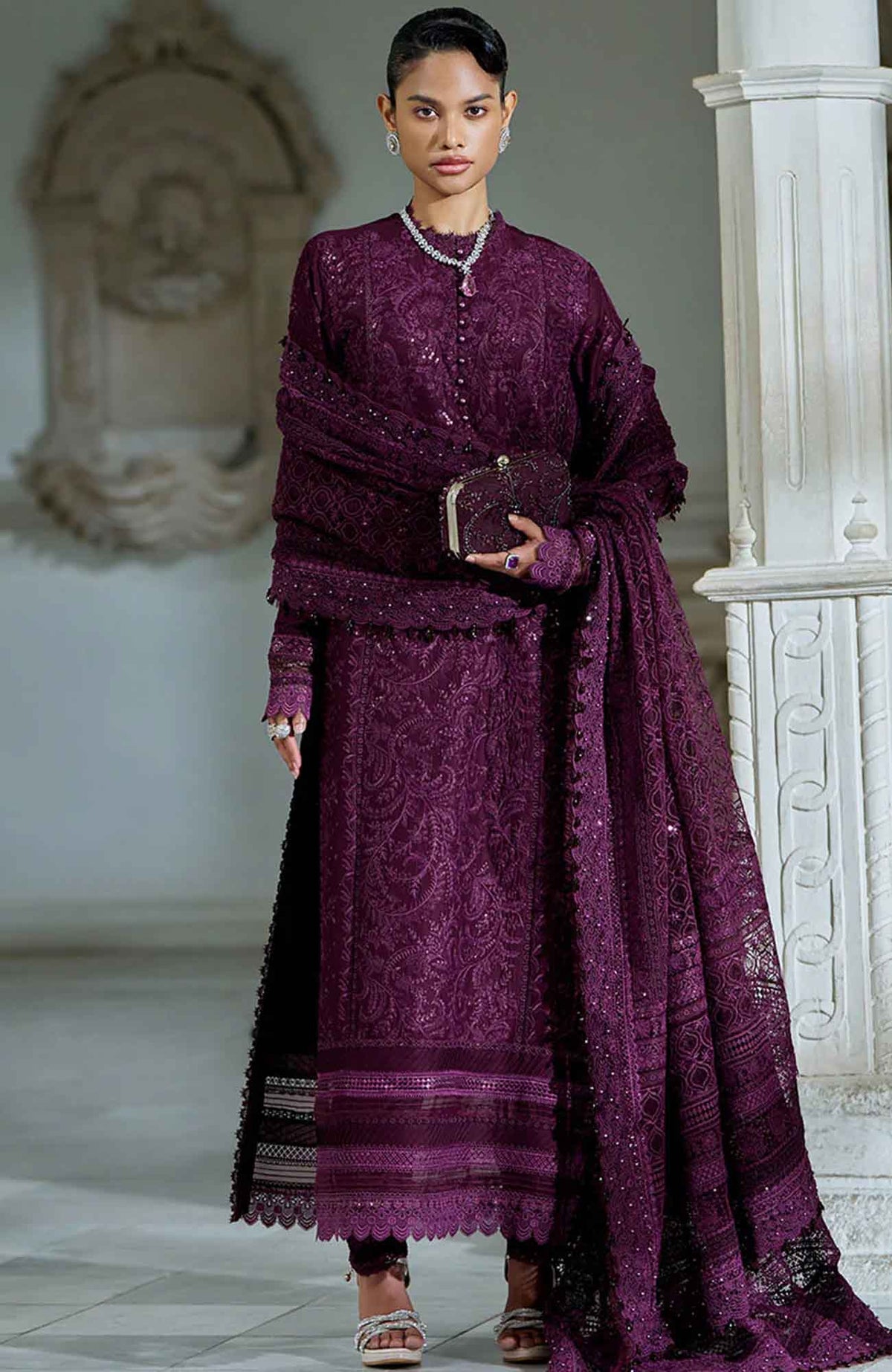 Luxury Lawn By Sobia Nazir Unstitched Lawn Embriodered 3 Piece Suit - SNLEL-3B- Summer Collection
