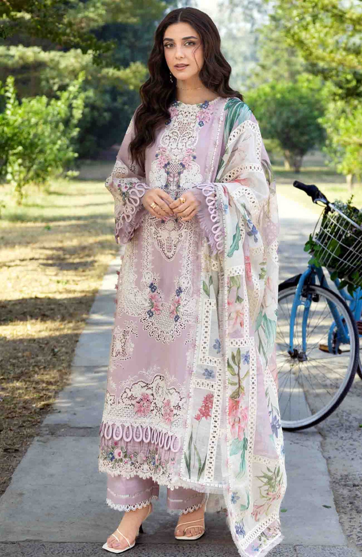 Luxury By Elaf Unstitched Lawn Embroidered 3 Piece Suit - ELFLXL-1A- Maison Pink - Summer Collection