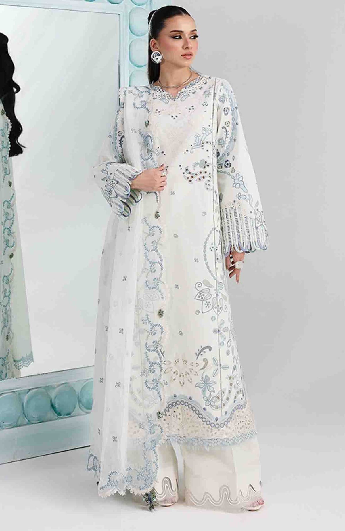 Festive Lawn By Qalamkar Unstitched Lawn Embroidered 3 Piece Suit  - QLMFSTL-03-Irmin - Summer Collection
