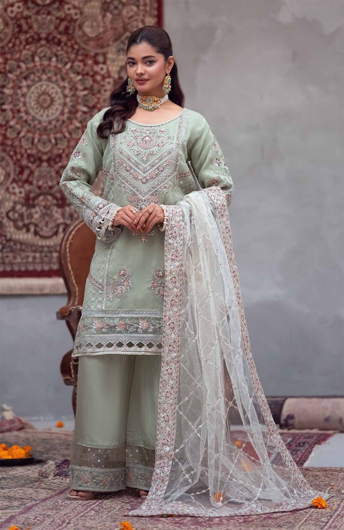 Zurr Signature by AB Textile Ready To Wear Organza Embroidered 3 Piece Suit -  ABZRSN-03 - Formal Collection