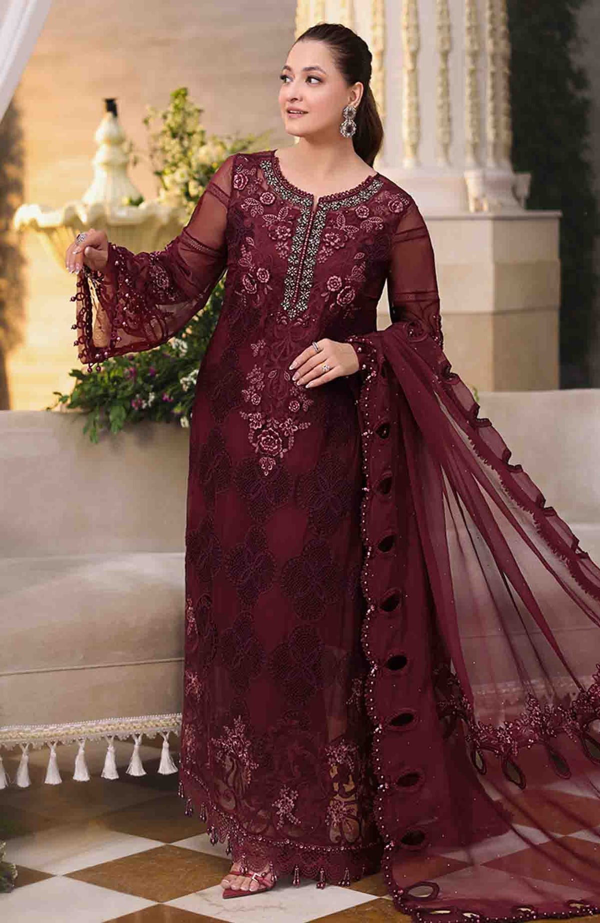 Tea Affair By Maria B Unstitched Chiffon Embroidered 3 Piece Suit- MBTACH-08- Formal Collection