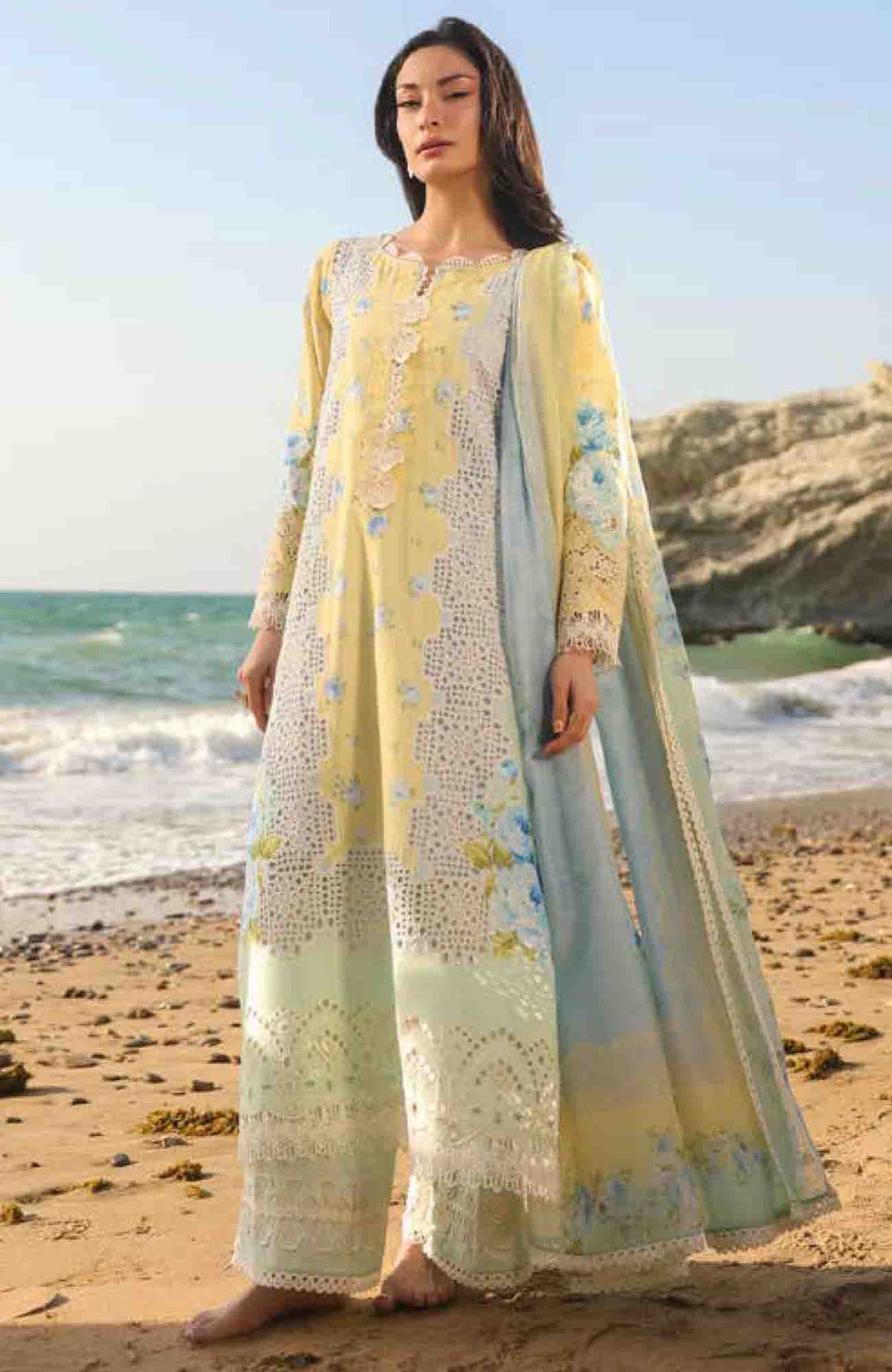Summer Dream By Manara Unstitched Lawn Embroidered 3 Piece Suit - MNMSDRL-01- SunDrop-Summer Collection