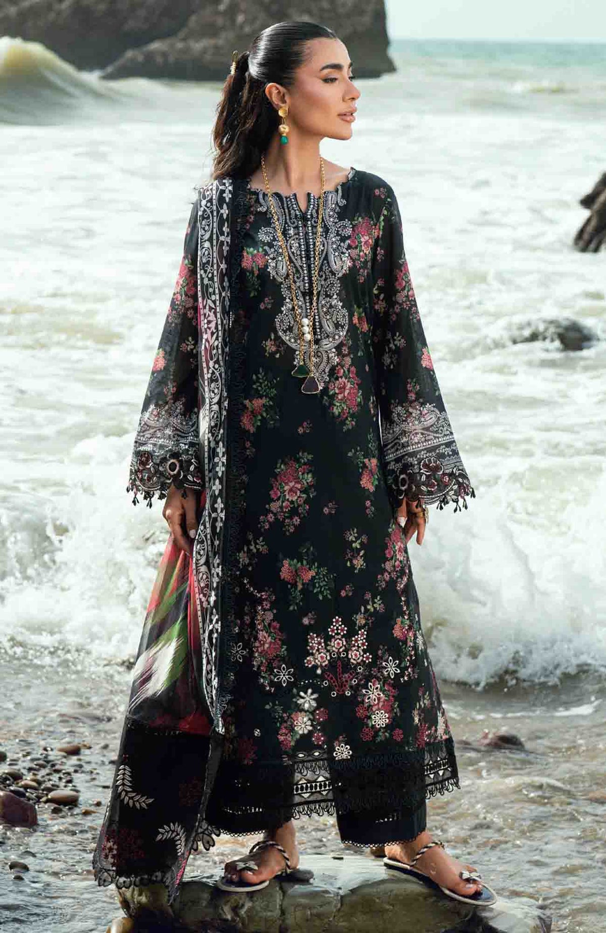 Nureh Gardenia Unstitched Lawn Embroidered 3 Piece Suit - NRGRDL2-03- Summer Collection