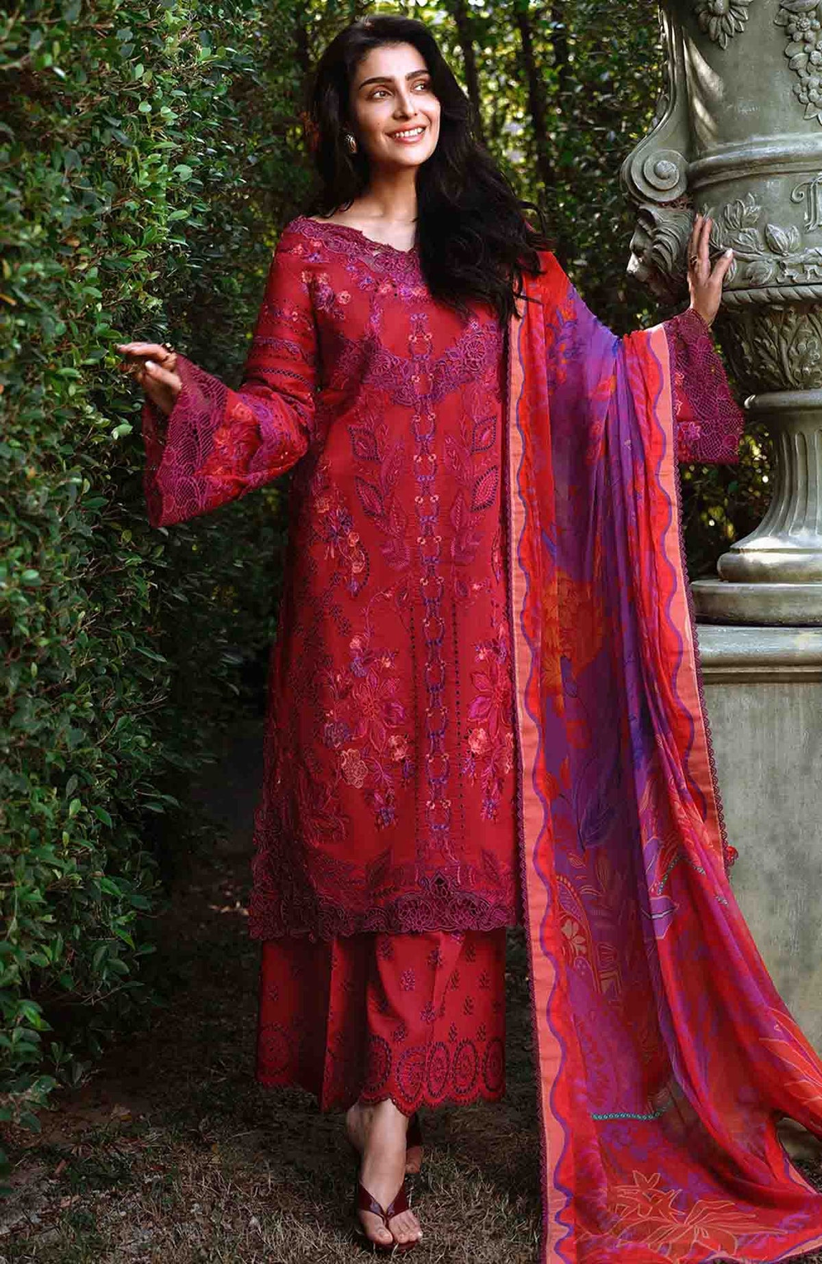 A Moi - Held By Love By Mushq Unstitched Luxury Lawn Embroidered 3 Piece Suit - MQHMAM-03- Falling Petals-  Summer Collection