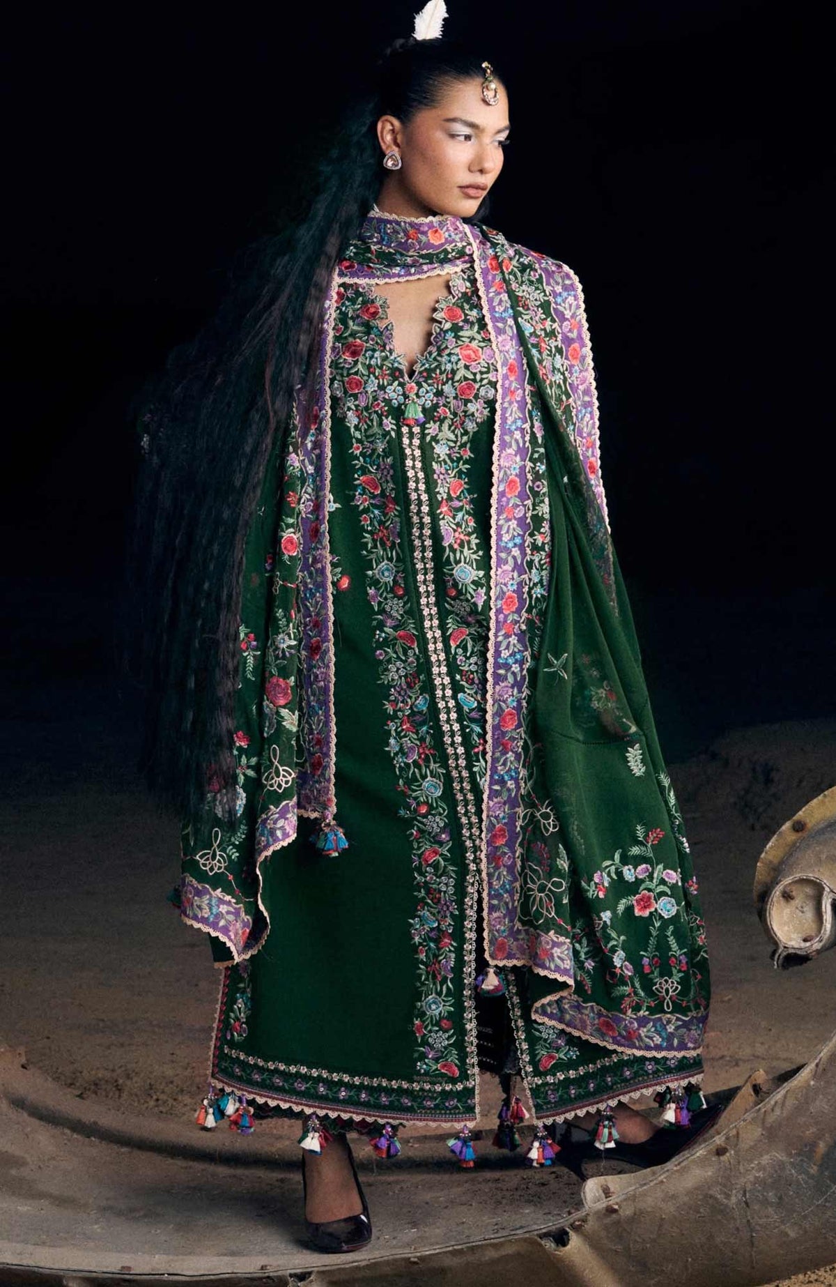 Kot Radha Kishan - Into The South By Hussain Rehar Unstitched Karandi  3 Piece Suit- HRKRKRDW- Celadon - Winter Collection