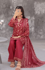 Maya Cambric Vol 1  BY Aizal Ready to wear Printed 3 Piece Suit -AZLV1MYA -08-  Maroon Floral-  Winter Collection